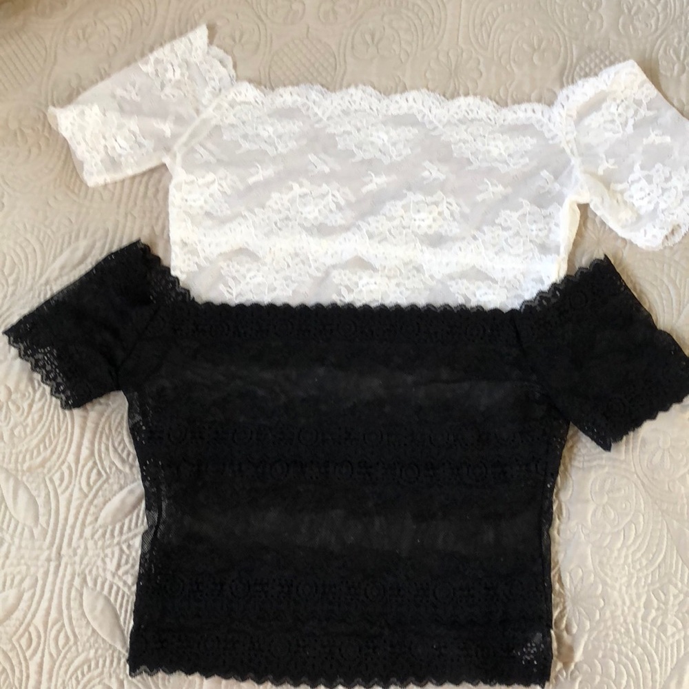 set of  2 French lace off the shoulder tops